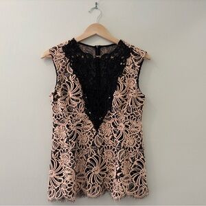 Nanette Lepore Peach & Black Lace Top, Size 2